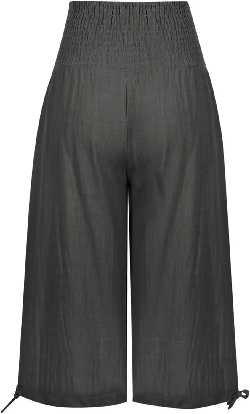 Capri Pants for Women,Women High Waisted Capri Pants Wide Leg Summer Capris Casual Palazzo Pants with Pockets