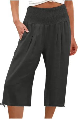 Capri Pants for Women,Women High Waisted Capri Pants Wide Leg Summer Capris Casual Palazzo Pants with Pockets