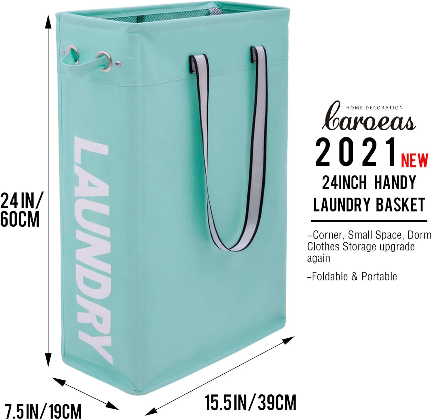 Caroeas 24 Slim Laundry Basket Tall & Slim Hamper Waterproof Laundry Bag Collapsible Travel Laundry Bag with Breathable Mesh Cover & Soft Handle Laundry Hamper