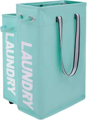 Caroeas 24 Slim Laundry Basket Tall & Slim Hamper Waterproof Laundry Bag Collapsible Travel Laundry Bag with Breathable Mesh Cover & Soft Handle Laundry Hamper