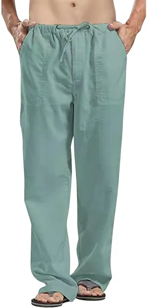 Casual Cotton Linen Pants for Mens Summer Outdoor Hiking Sports Trousers Breathable Work Cargo Pants with Pockets Men's Pants