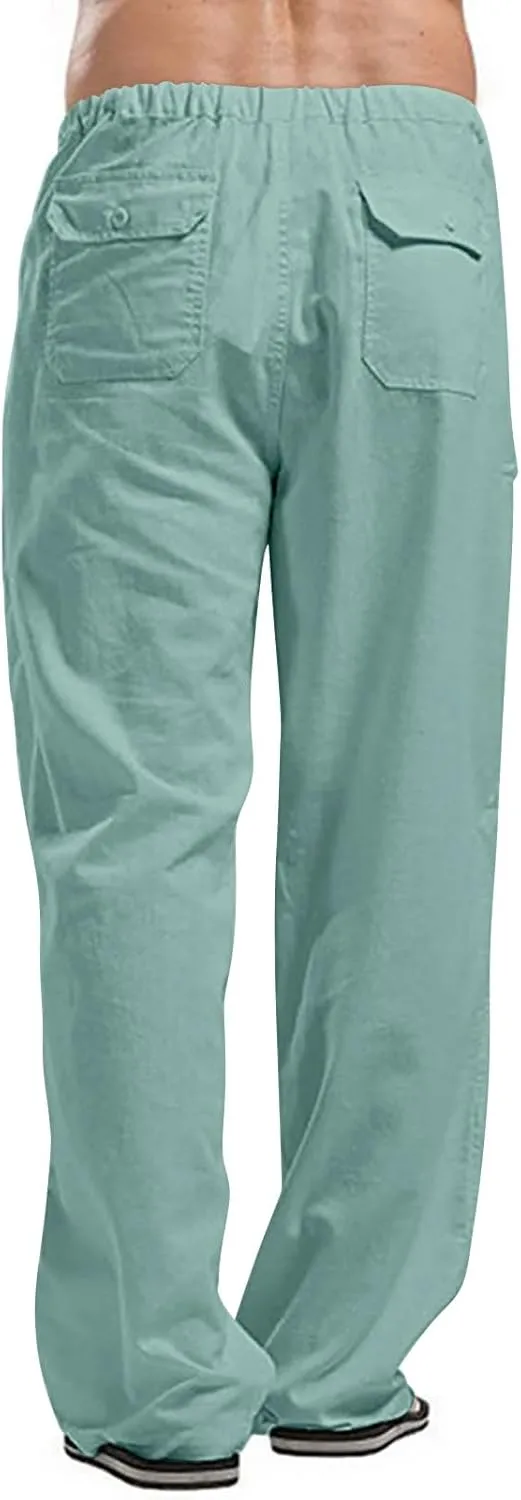 Casual Cotton Linen Pants for Mens Summer Outdoor Hiking Sports Trousers Breathable Work Cargo Pants with Pockets Men's Pants