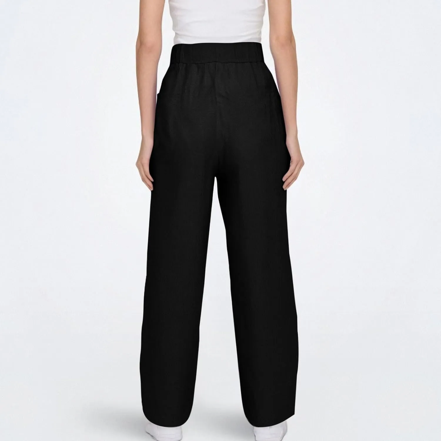 Casual Pants for Women Straight Leg Beach Trousers with Pockets Baggy Elastic Waist Lounge Slacks