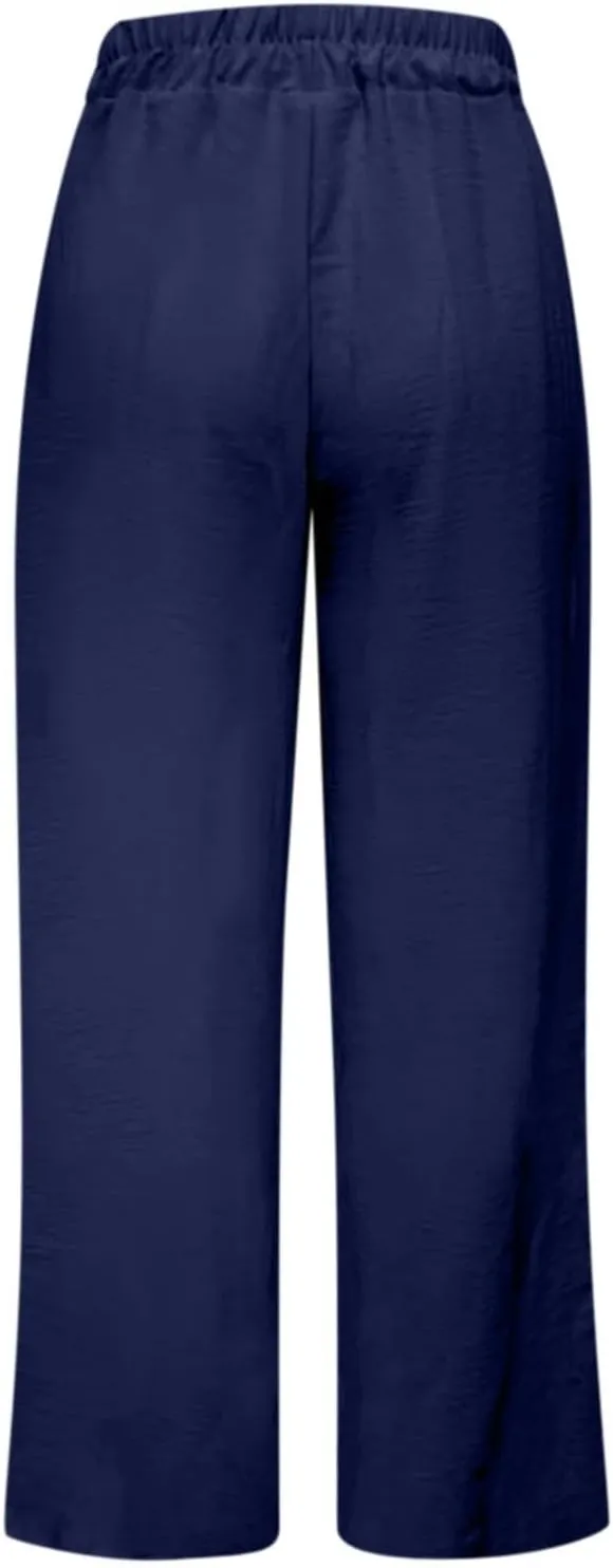 Casual Wide Leg Pants for Women Elastic High Waist Breathable Palazzo Pants Baggy Drawstring Comfy Ice Silk Trousers