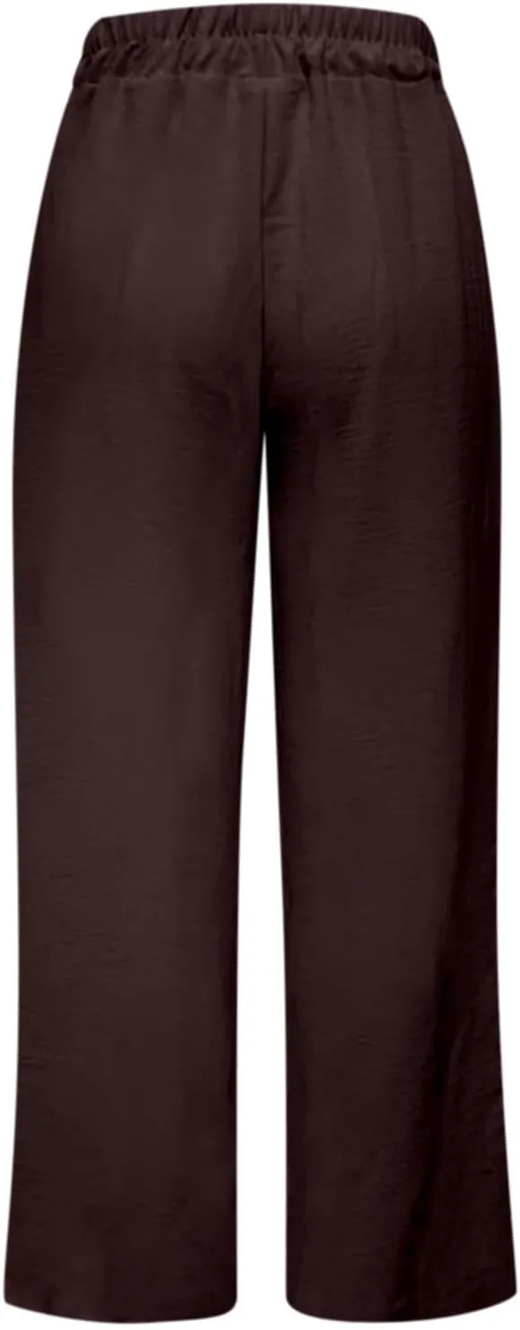 Casual Wide Leg Pants for Women Elastic High Waist Breathable Palazzo Pants Baggy Drawstring Comfy Ice Silk Trousers