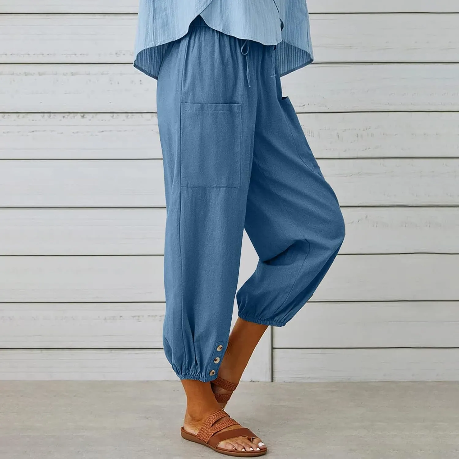 Ceboyel Womens Drawstring Linen Pants High Waist Boho Pant Summer Casual Trousers Dressy Casual Beach Outfits 2023