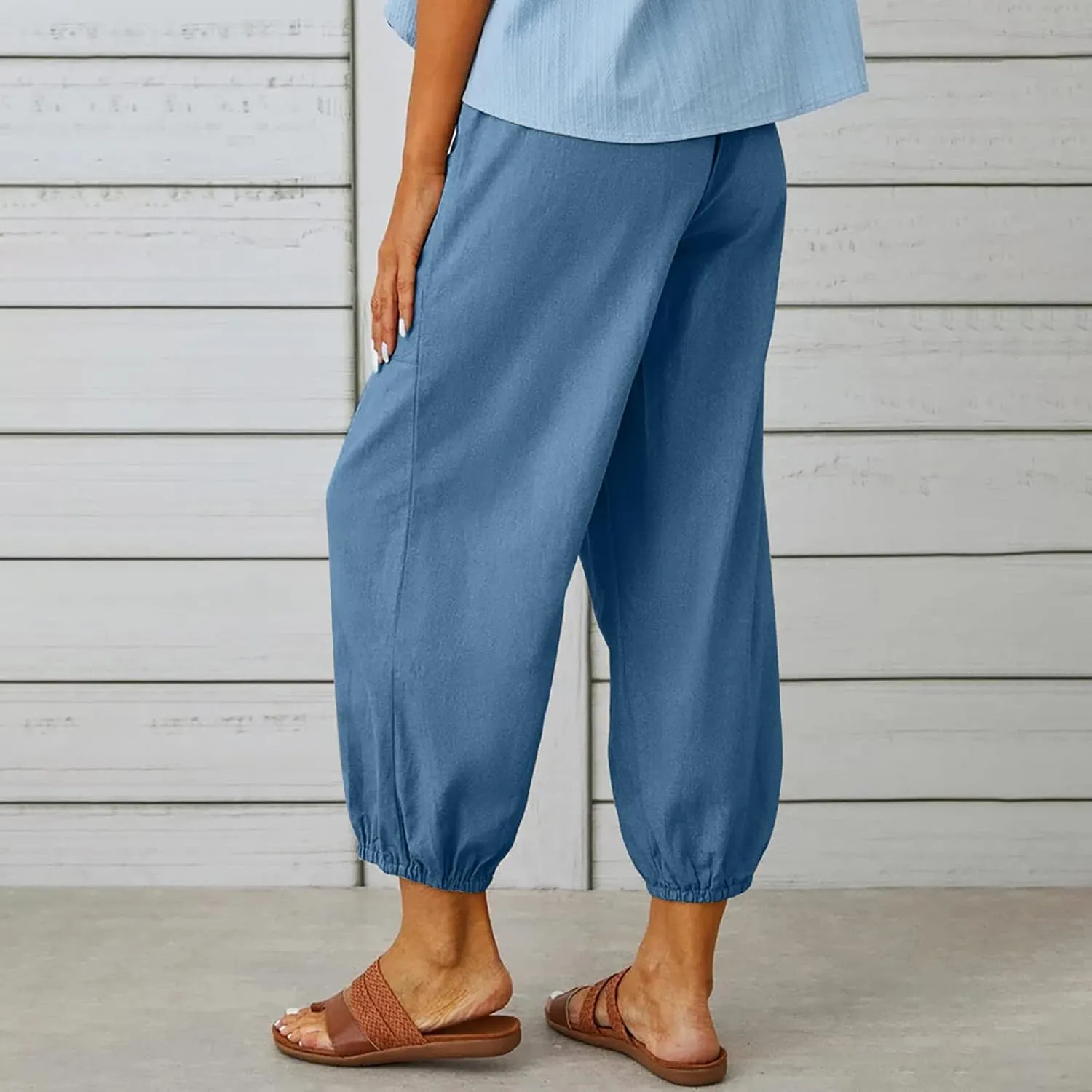 Ceboyel Womens Drawstring Linen Pants High Waist Boho Pant Summer Casual Trousers Dressy Casual Beach Outfits 2023