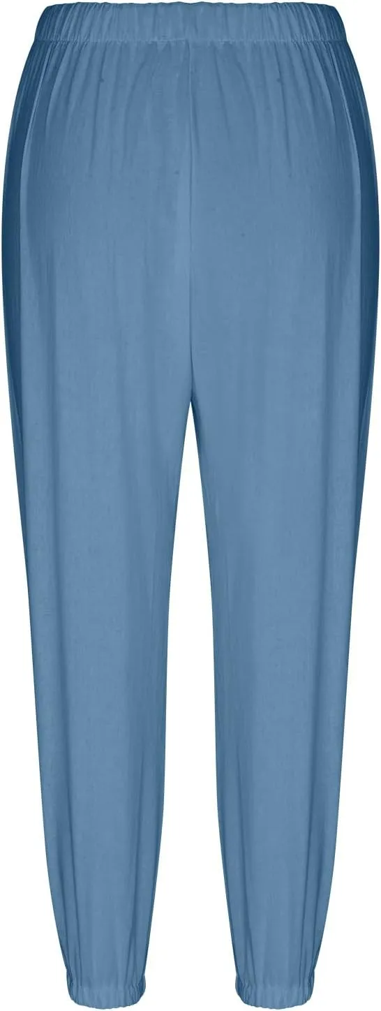 Ceboyel Womens Drawstring Linen Pants High Waist Boho Pant Summer Casual Trousers Dressy Casual Beach Outfits 2023