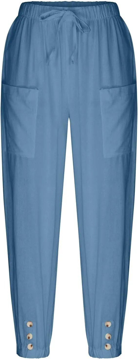 Ceboyel Womens Drawstring Linen Pants High Waist Boho Pant Summer Casual Trousers Dressy Casual Beach Outfits 2023