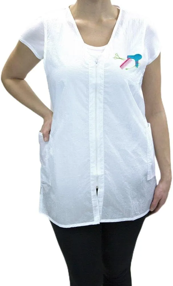 CHARLENE Long Zipper Stylist Vest with Personalization | High Fashion Hair Stylist Nylon Uniform | Water-Repellant Breathable