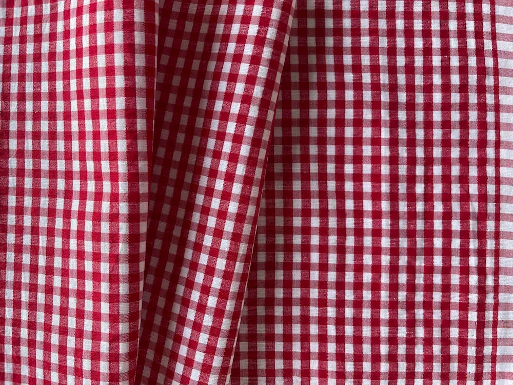 Charming Cherry & White Cotton Gingham Seersucker (Made in Italy)