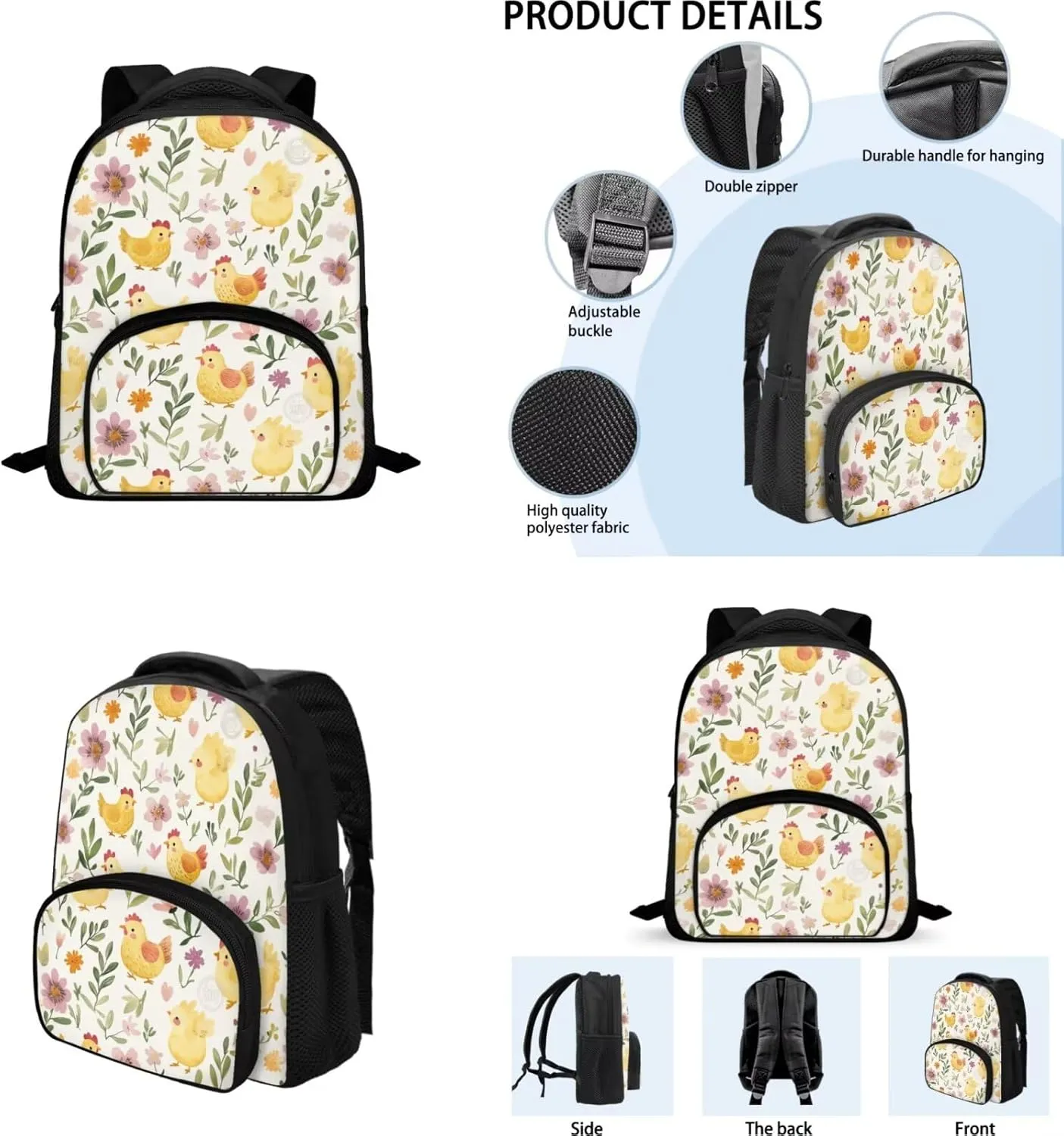 Chicken Girls Backpack Purse Set Kindergarten School Bag with Lunch Box Set of 3 Bookbag with Breathable Straps for Toddlers Kawaii Zippered Pencil Case