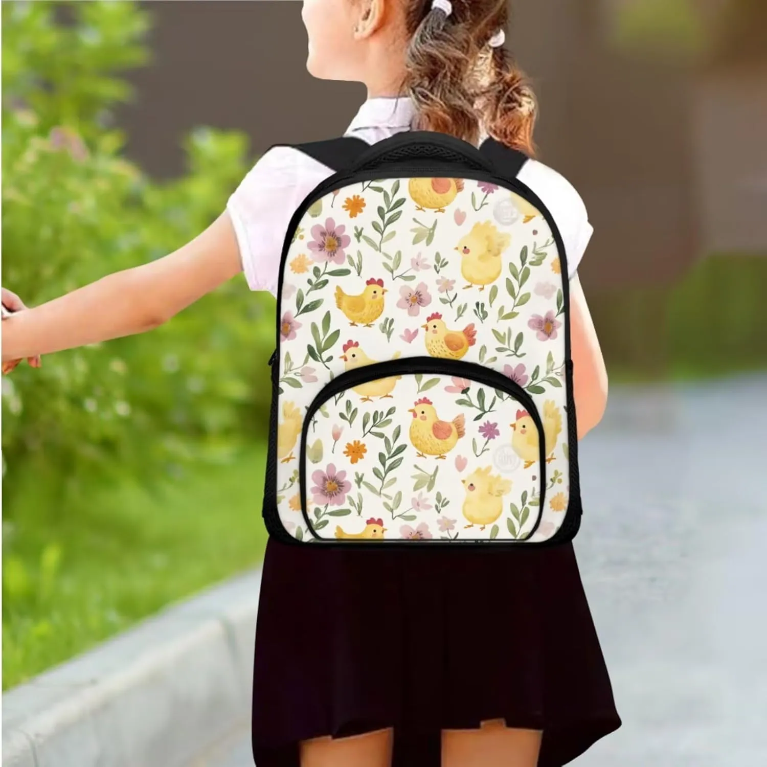 Chicken Girls Backpack Purse Set Kindergarten School Bag with Lunch Box Set of 3 Bookbag with Breathable Straps for Toddlers Kawaii Zippered Pencil Case