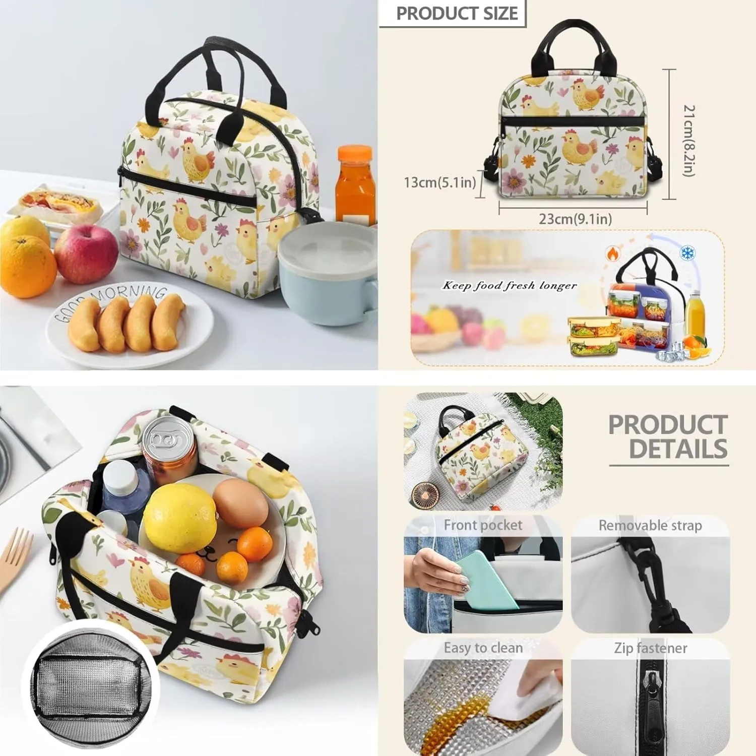 Chicken Girls Backpack Purse Set Kindergarten School Bag with Lunch Box Set of 3 Bookbag with Breathable Straps for Toddlers Kawaii Zippered Pencil Case