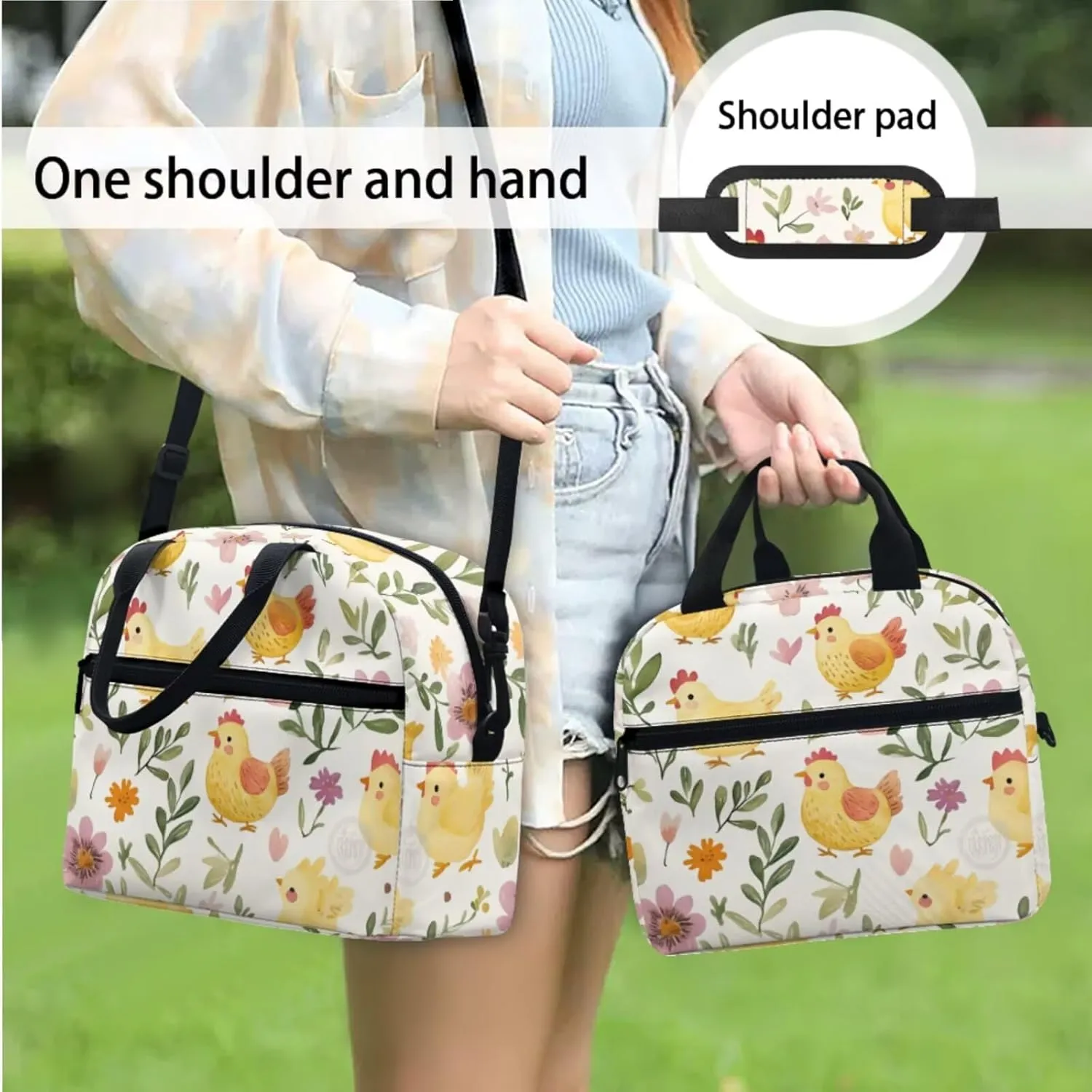 Chicken Girls Backpack Purse Set Kindergarten School Bag with Lunch Box Set of 3 Bookbag with Breathable Straps for Toddlers Kawaii Zippered Pencil Case