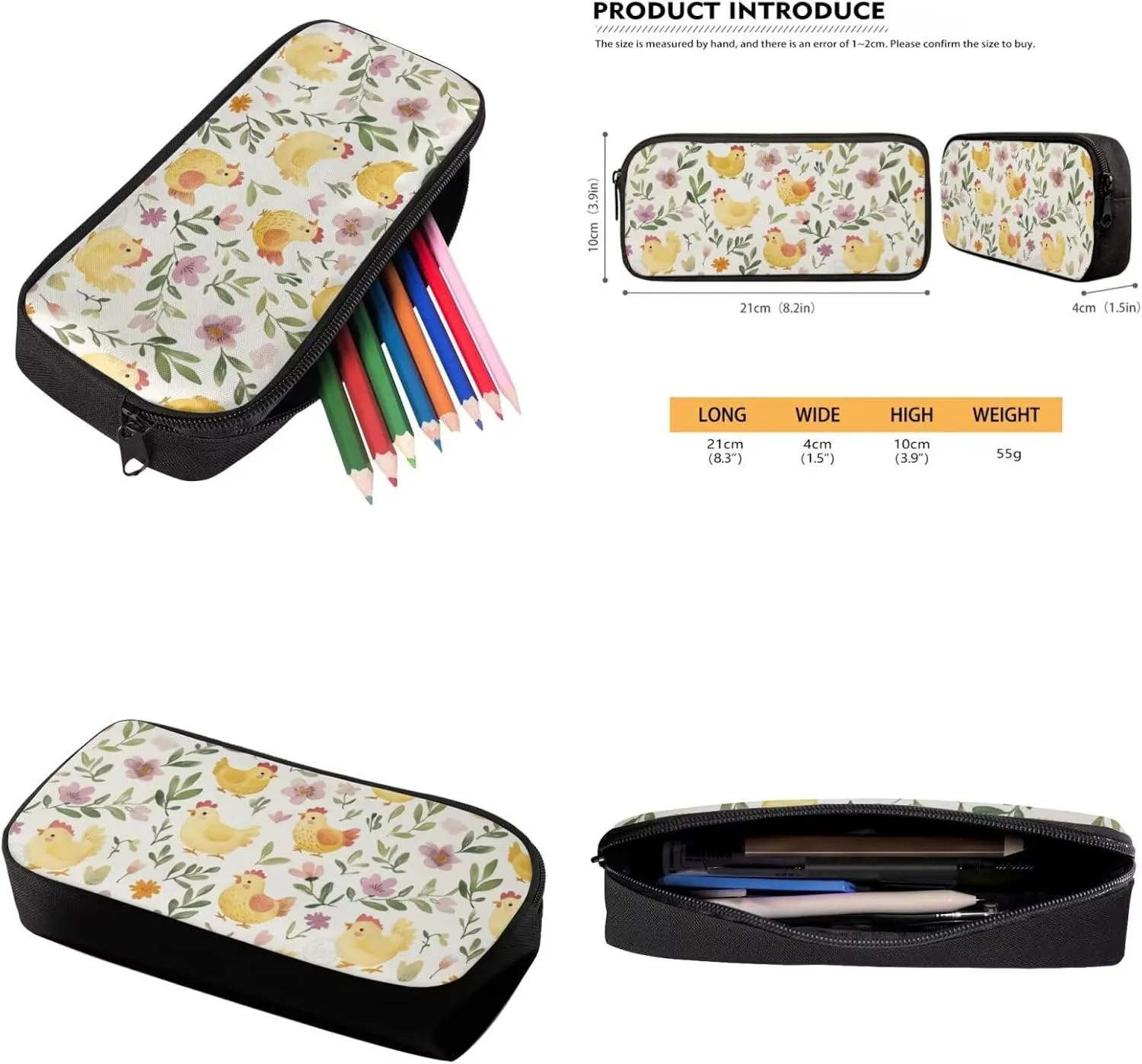 Chicken Girls Backpack Purse Set Kindergarten School Bag with Lunch Box Set of 3 Bookbag with Breathable Straps for Toddlers Kawaii Zippered Pencil Case