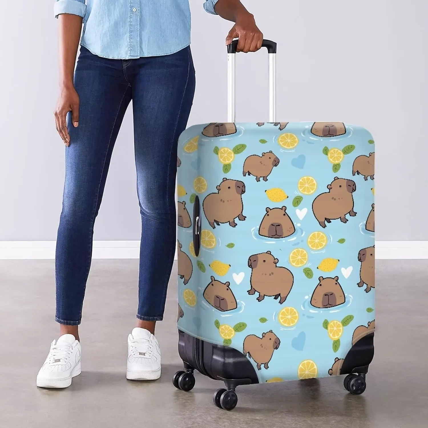 COEQINE Small Suitcase Cover for Women Travel Luggages Case Carry On Lightweight Breathable Capybara Pattern Luggages Case With Zipper for 22 24 Inch