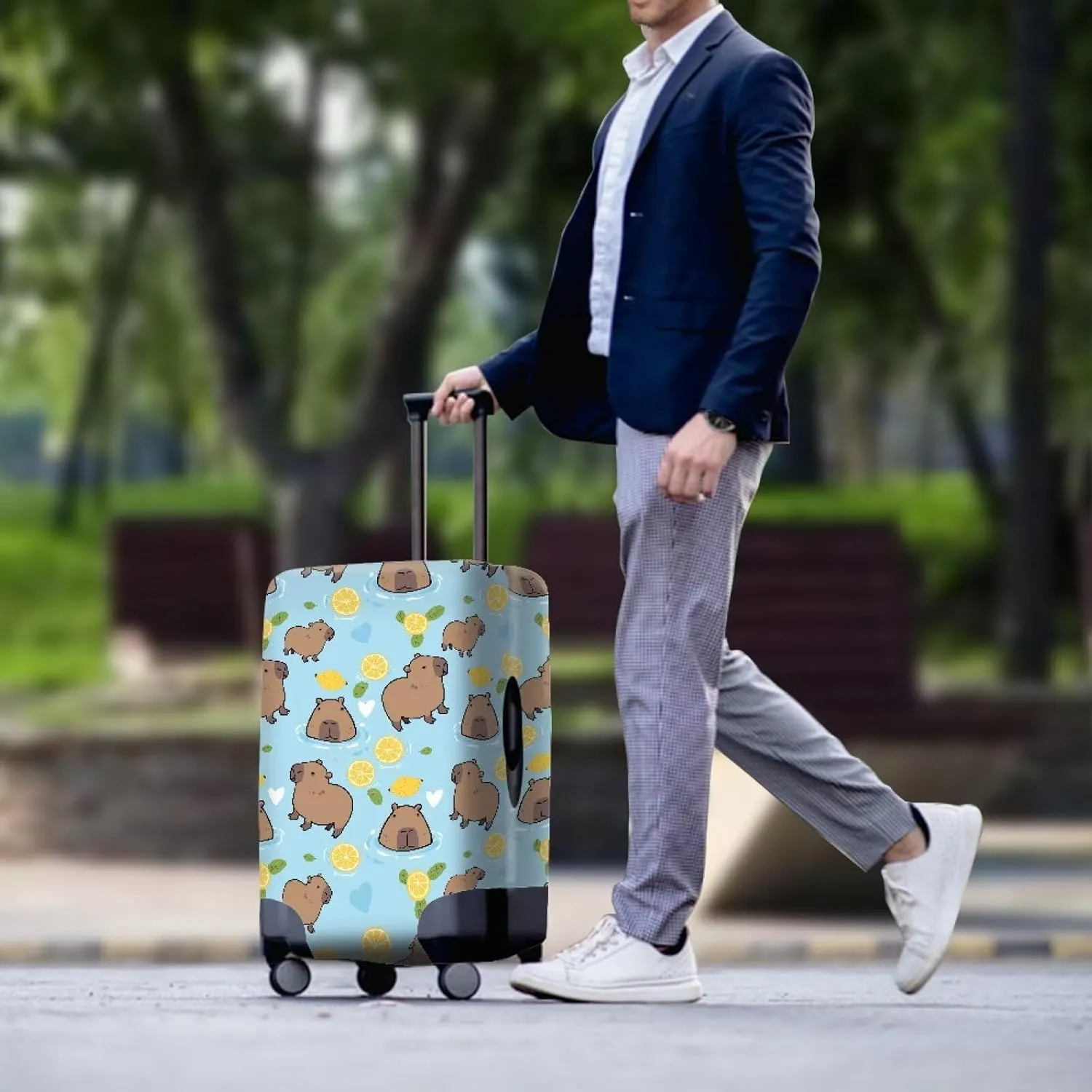COEQINE Small Suitcase Cover for Women Travel Luggages Case Carry On Lightweight Breathable Capybara Pattern Luggages Case With Zipper for 22 24 Inch