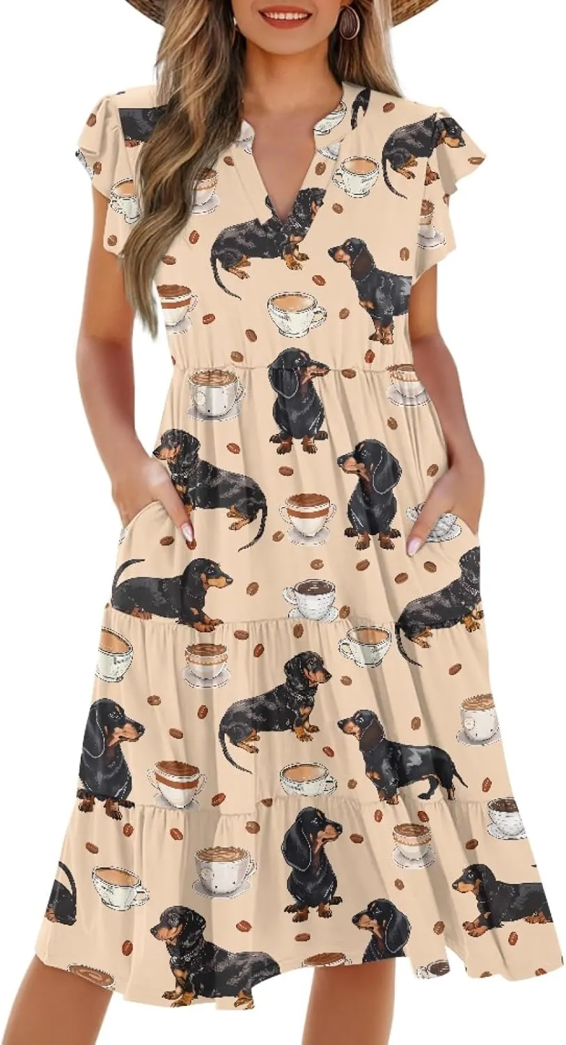 Coloranimal Summer Dresses for Women 2024 Maxi Dress Sundresses Breathable Beach Dress Womens Dresses Short Sleeve Midi Dress