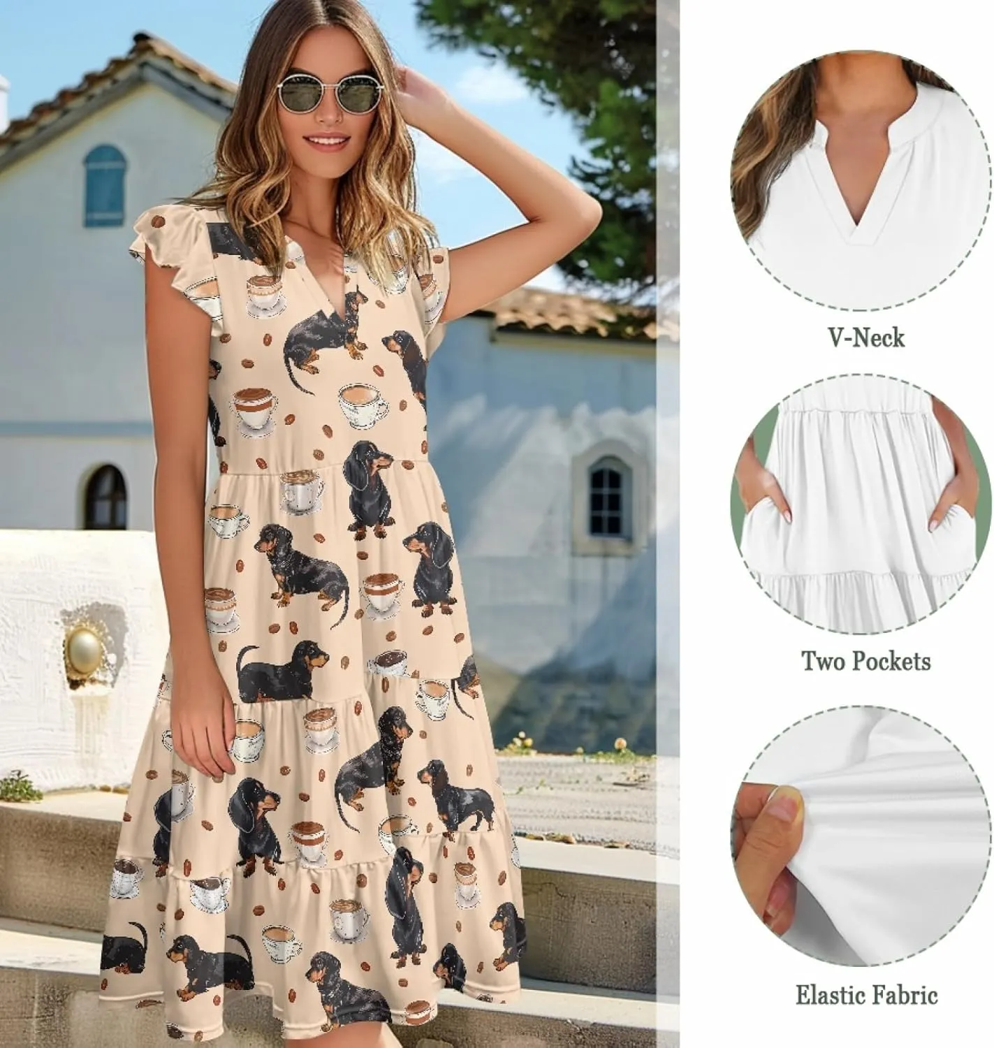 Coloranimal Summer Dresses for Women 2024 Maxi Dress Sundresses Breathable Beach Dress Womens Dresses Short Sleeve Midi Dress