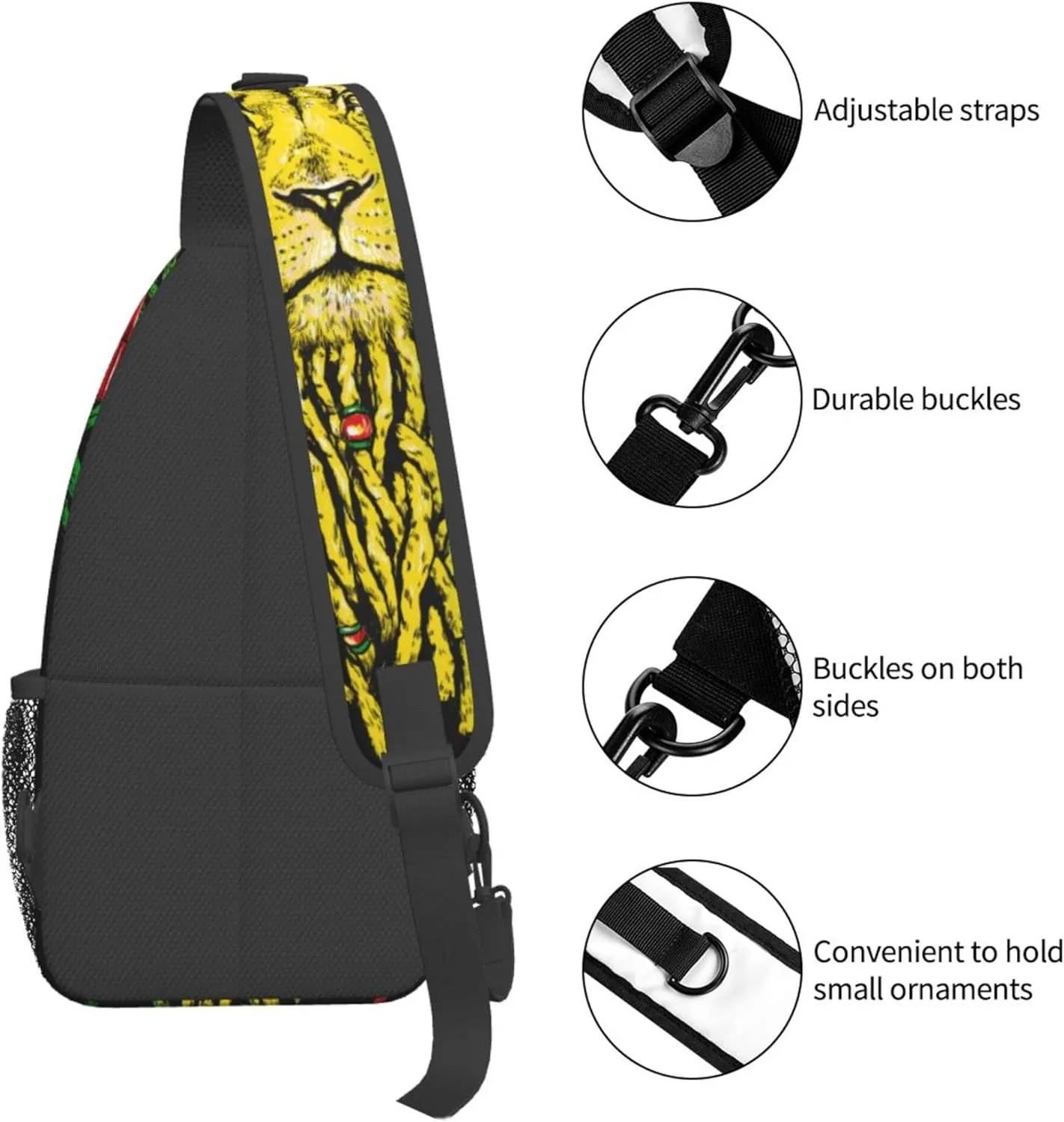 Cool Sling Backpack for Men Women, Multipurpose Crossbody Shoulder Bag Compatible with Rasta Rastafarian Reggae Earphone Lion Bag, Travel Hiking Zippered Daypack, Adjustable and Breathable