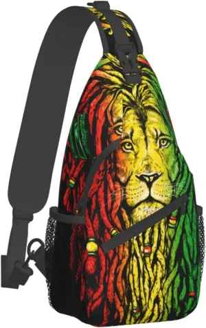 Cool Sling Backpack for Men Women, Multipurpose Crossbody Shoulder Bag Compatible with Rasta Rastafarian Reggae Earphone Lion Bag, Travel Hiking Zippered Daypack, Adjustable and Breathable