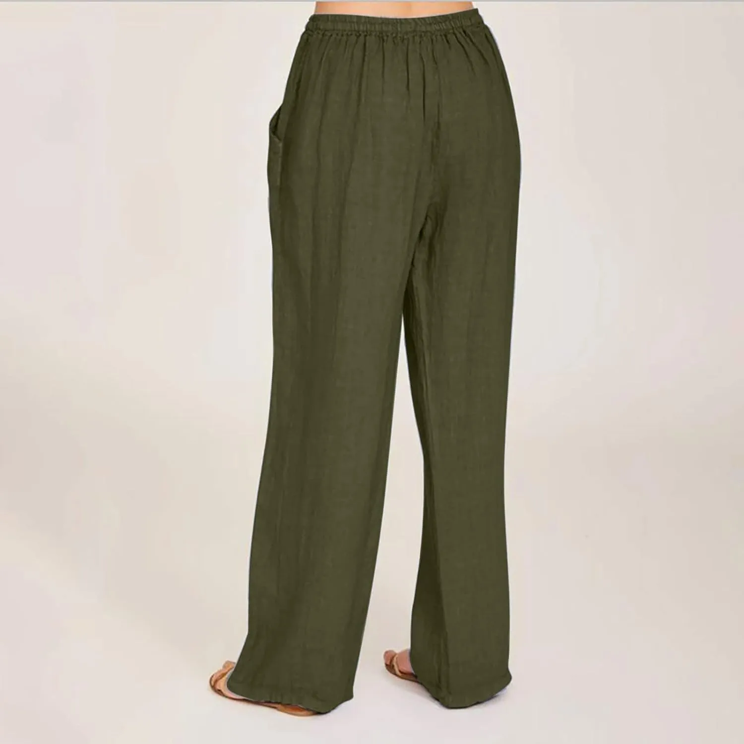 Cotton Linen Pants Women Summer 2025 Drawstring Elastic Waist Wide Leg Casual Beach Trouser Loose Lounge Palazzo Pant