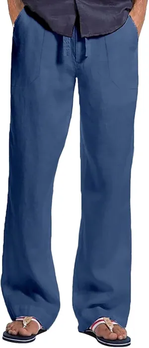 CRNTCEM Men's Straight Leg Linen Pants Breathable Outdoor Travel Beach Yoga Pants Going Out Casual Athletic Workout Sweatpant