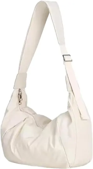 Crossbody Bag for Women Men Trendy Large Crescent Bag with Adjustable Strap Puffer Shoulder Bag Hobo,Bageveryday Bag (Beige,Large)