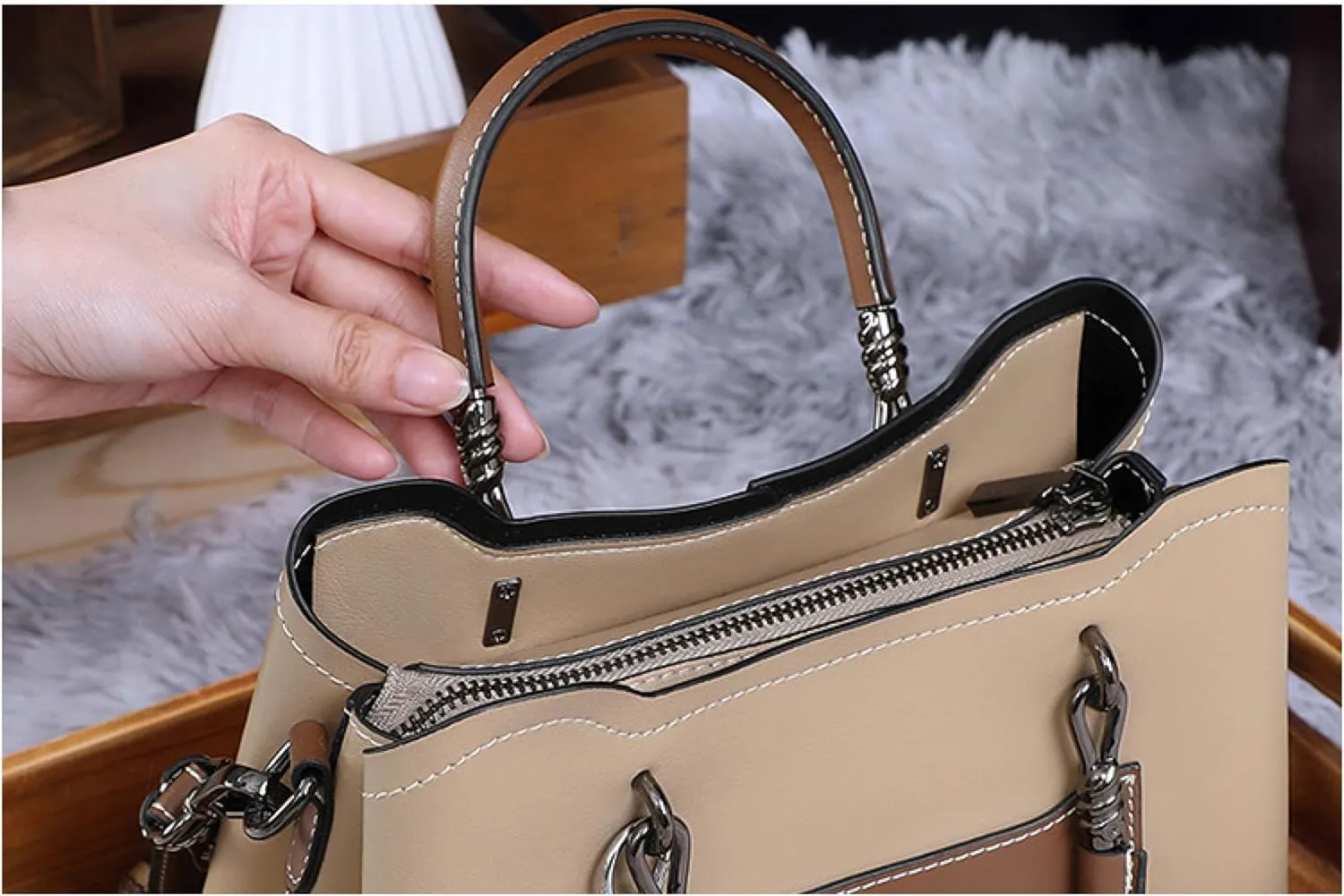 Crossbody Women's Bag, Leather Bucket Bag, Shoulder Commuter Handbag