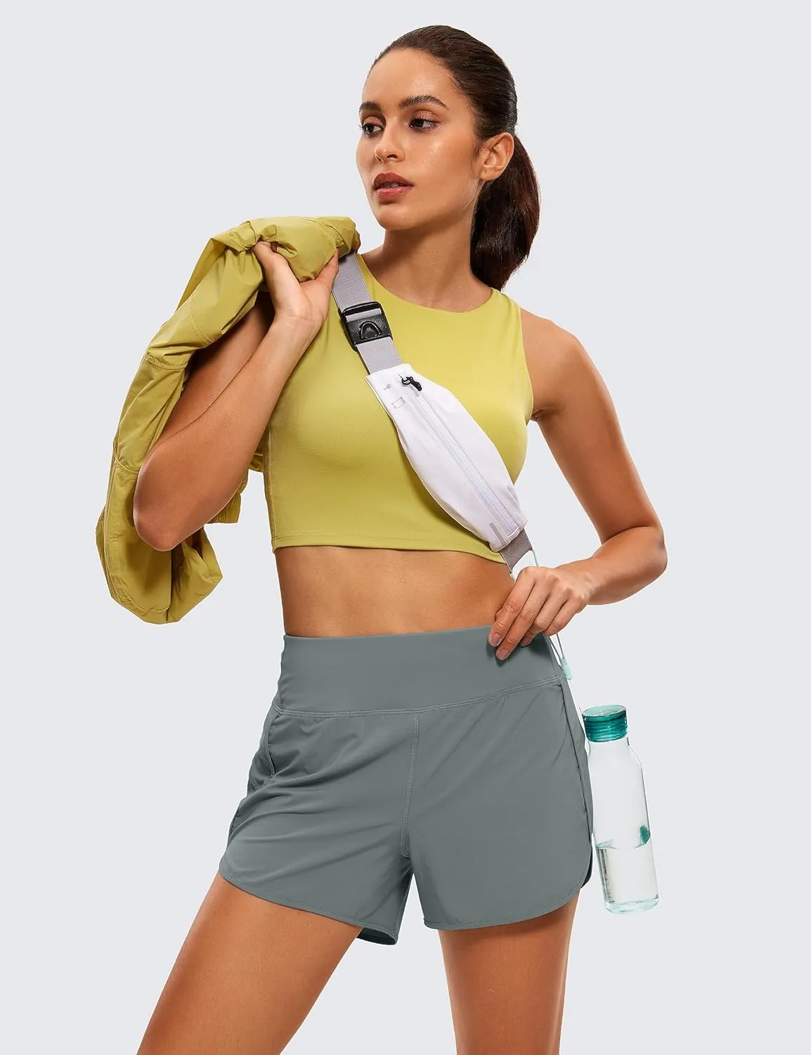 CRZ YOGA High Waisted Running Shorts for Women - 4'' Liner for Gym Athletic Workout with Zipper Pocket Breathable