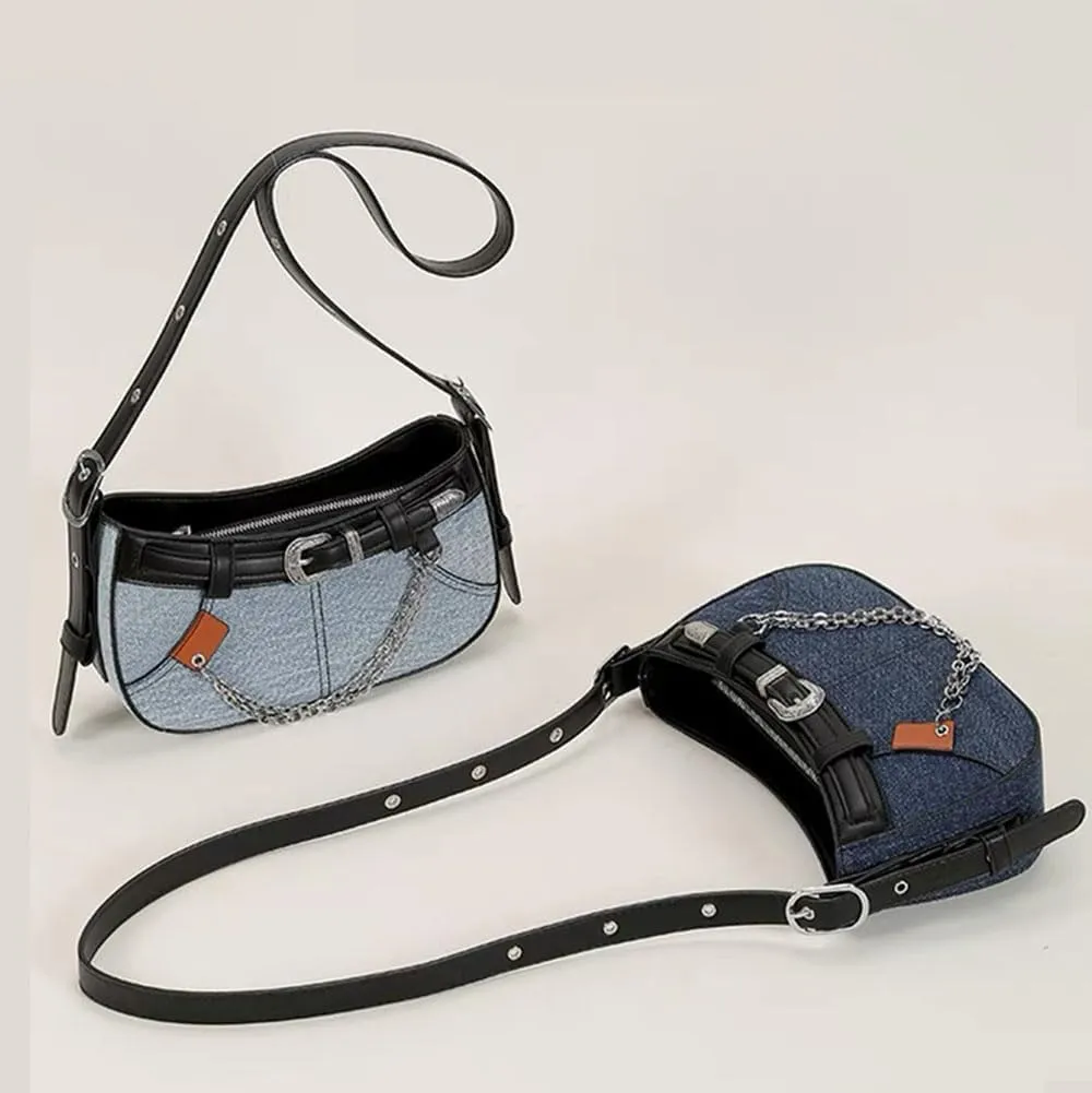 Denim Bag for Women Mini Hobo Purse Leather Canvas Crossbody Small Tote Shoulder Handbags for Ladie