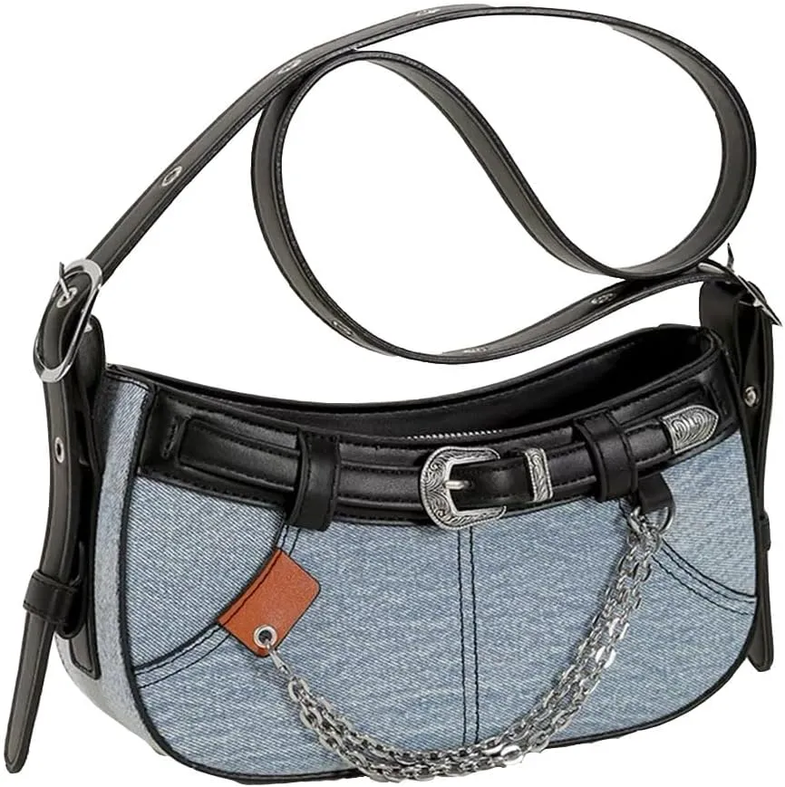 Denim Bag for Women Mini Hobo Purse Leather Canvas Crossbody Small Tote Shoulder Handbags for Ladie