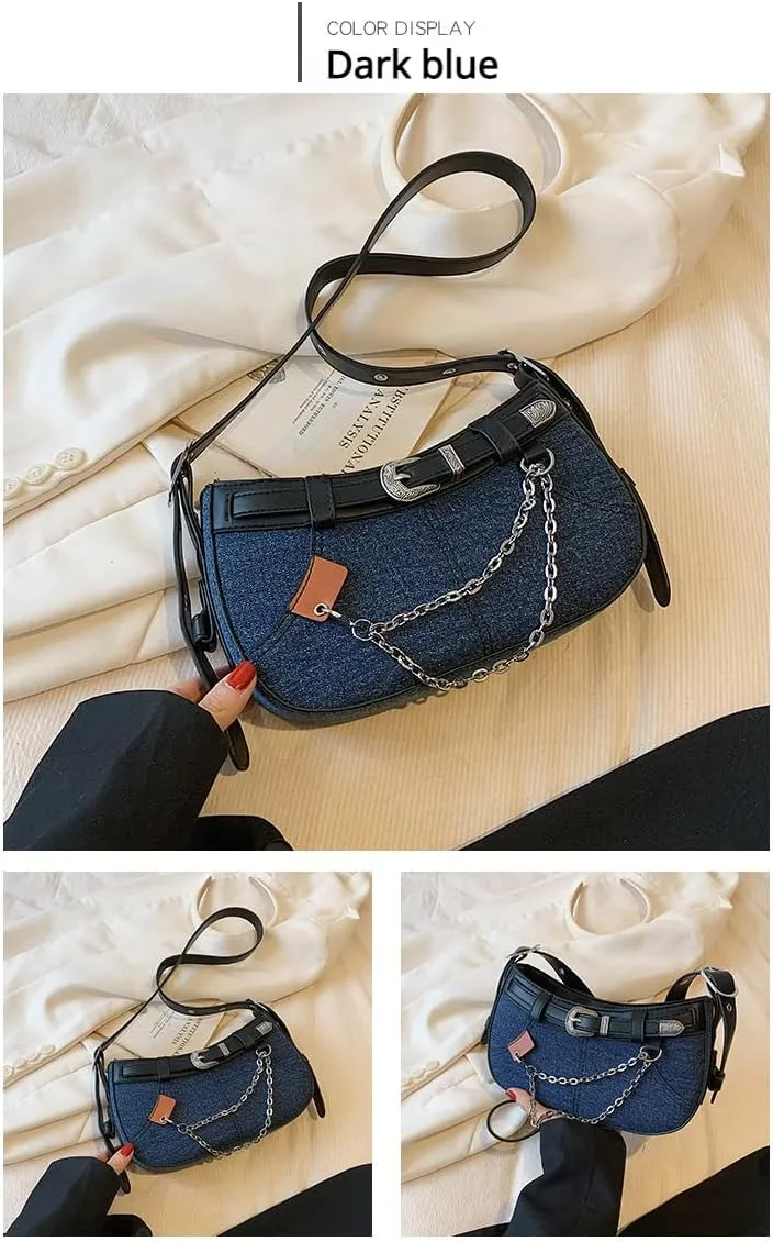 Denim Bag for Women Mini Hobo Purse Leather Canvas Crossbody Small Tote Shoulder Handbags for Ladie