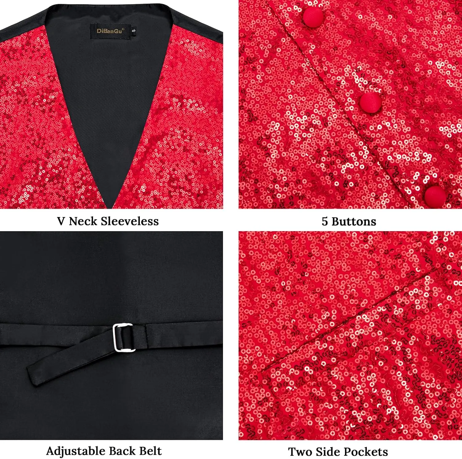 DiBanGu Mens Sequin Suit Vest and Tie Set, Shiny Dress Waistcoat & Bowtie with Tie Clip Lapel Pin for Party Prom Wedding