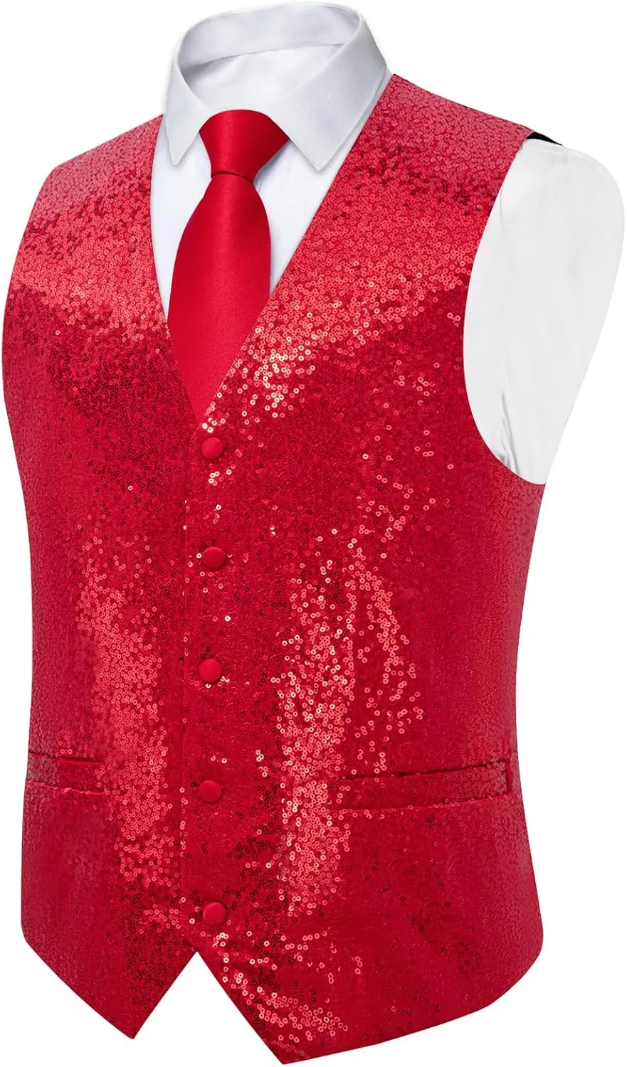 DiBanGu Mens Sequin Suit Vest and Tie Set, Shiny Dress Waistcoat & Bowtie with Tie Clip Lapel Pin for Party Prom Wedding