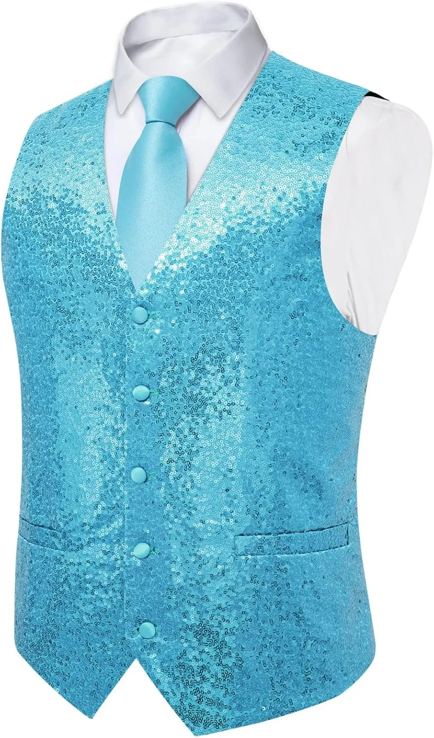 DiBanGu Mens Sequin Suit Vest and Tie Set, Shiny Dress Waistcoat & Bowtie with Tie Clip Lapel Pin for Party Prom Wedding