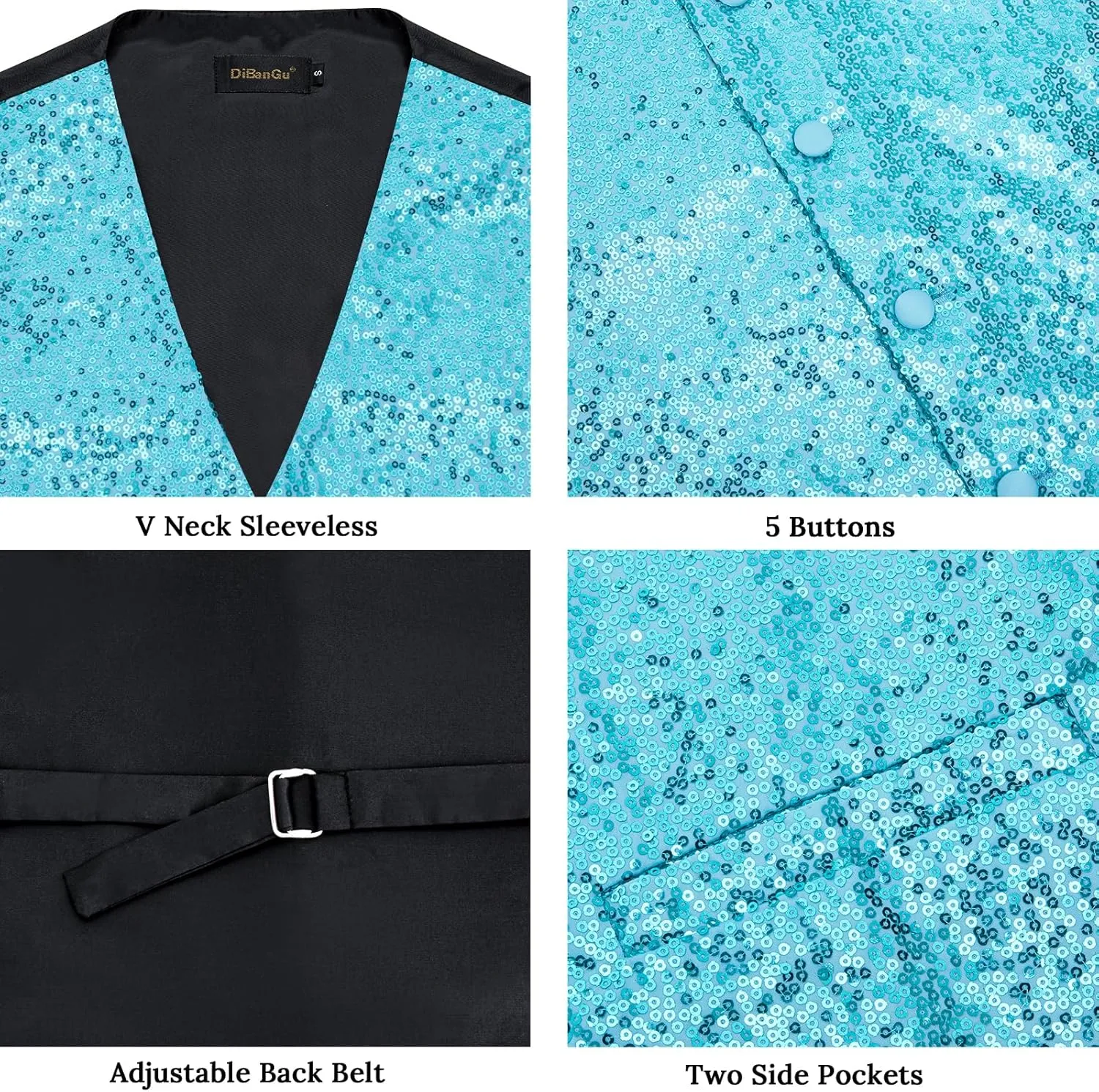 DiBanGu Mens Sequin Suit Vest and Tie Set, Shiny Dress Waistcoat & Bowtie with Tie Clip Lapel Pin for Party Prom Wedding