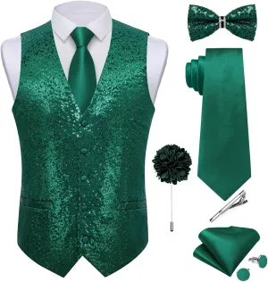 DiBanGu Mens Sequin Suit Vest and Tie Set, Shiny Dress Waistcoat & Bowtie with Tie Clip Lapel Pin for Party Prom Wedding