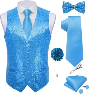 DiBanGu Mens Sequin Suit Vest and Tie Set, Shiny Dress Waistcoat & Bowtie with Tie Clip Lapel Pin for Party Prom Wedding