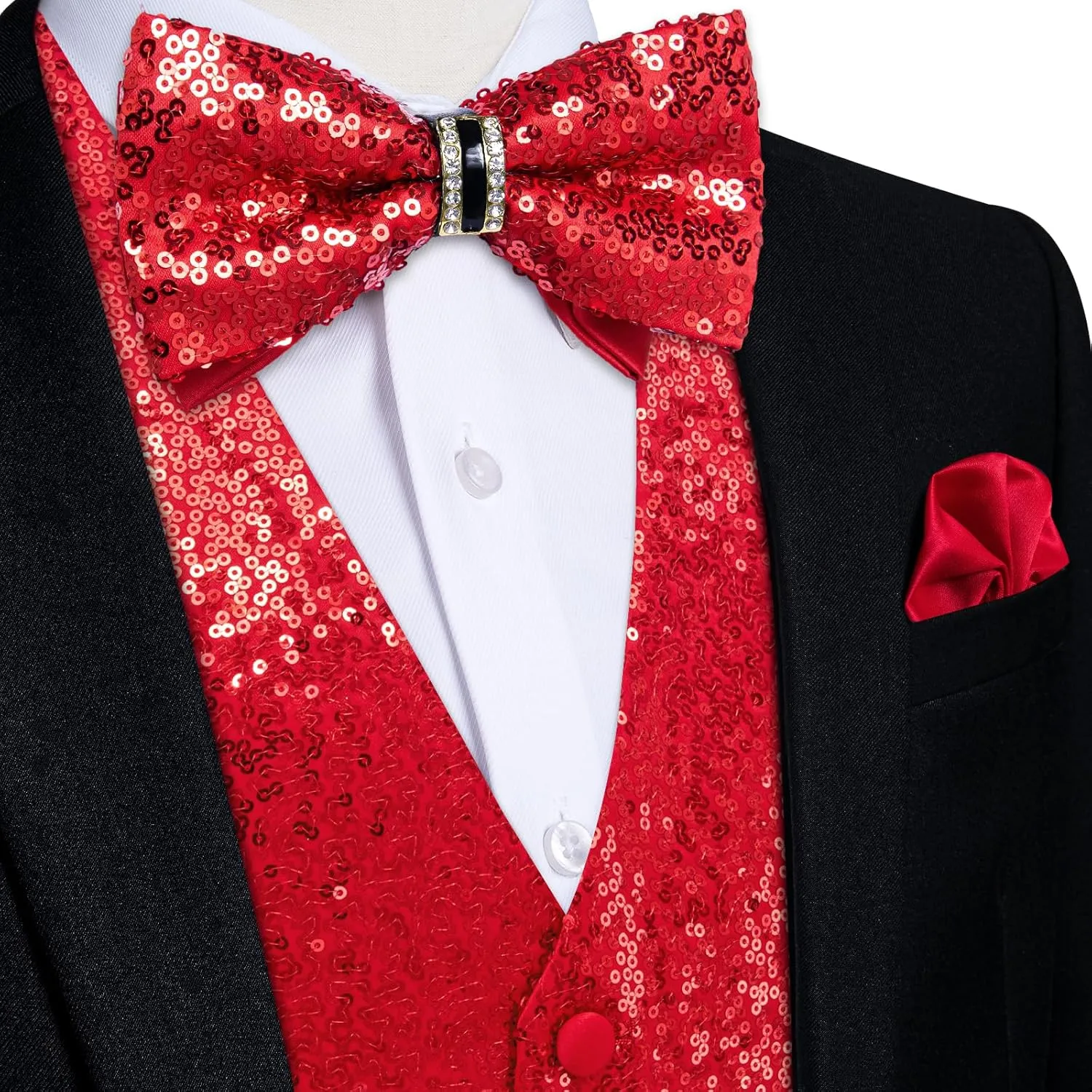 DiBanGu Mens Sequin Suit Vest and Tie Set, Shiny Dress Waistcoat & Bowtie with Tie Clip Lapel Pin for Party Prom Wedding