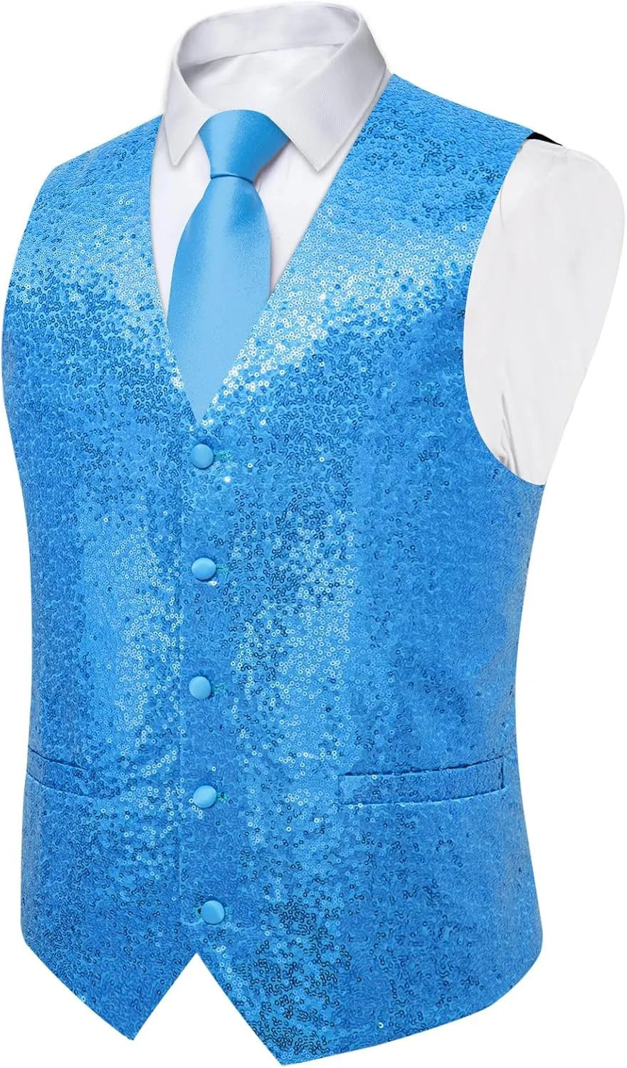 DiBanGu Mens Sequin Suit Vest and Tie Set, Shiny Dress Waistcoat & Bowtie with Tie Clip Lapel Pin for Party Prom Wedding