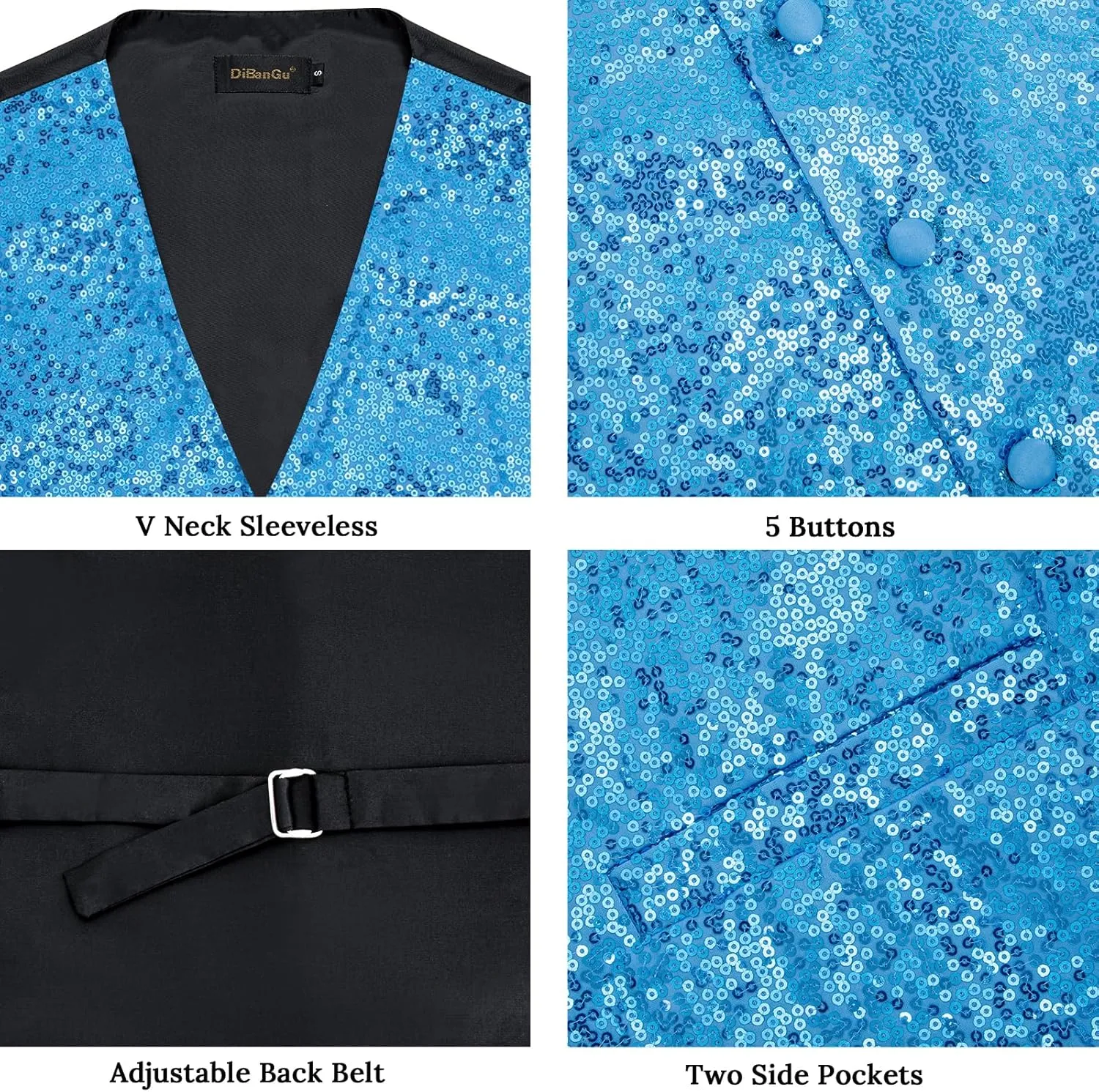 DiBanGu Mens Sequin Suit Vest and Tie Set, Shiny Dress Waistcoat & Bowtie with Tie Clip Lapel Pin for Party Prom Wedding