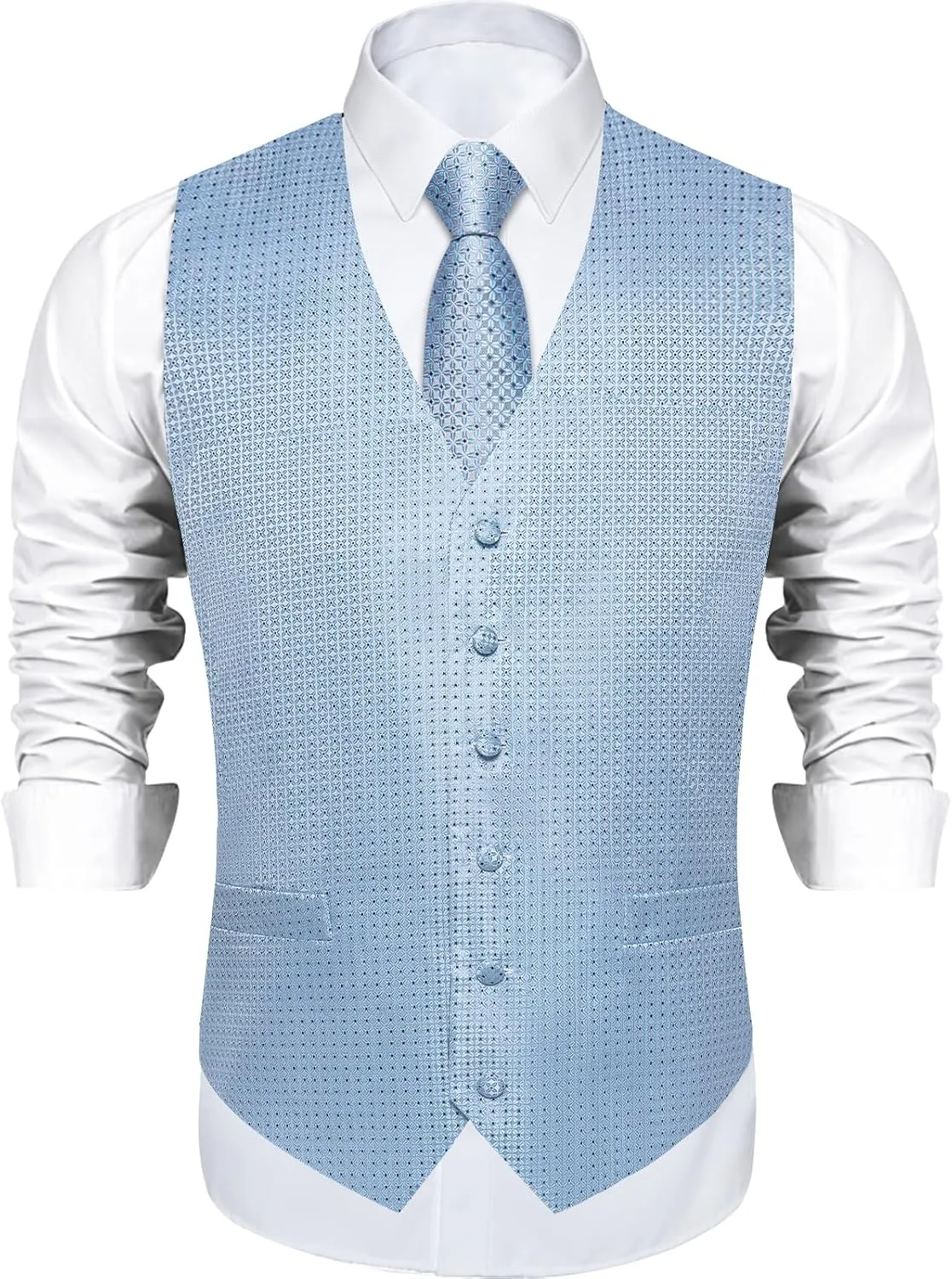 DiBanGu Mens Vest and Tie Set Formal Paisley Waistcoat and Necktie Pocket Square Cufflinks Silk Suit Vest for Tuxedo Wedding