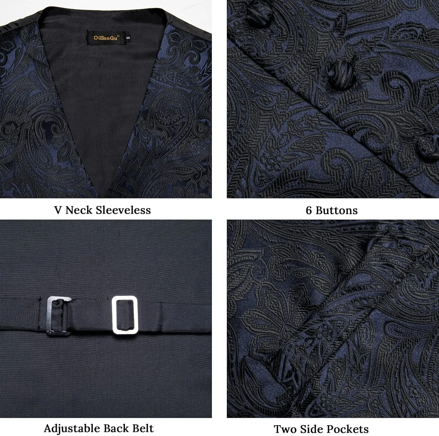 DiBanGu Mens Vest and Tie Set Formal Paisley Waistcoat and Necktie Pocket Square Cufflinks Silk Suit Vest for Tuxedo Wedding