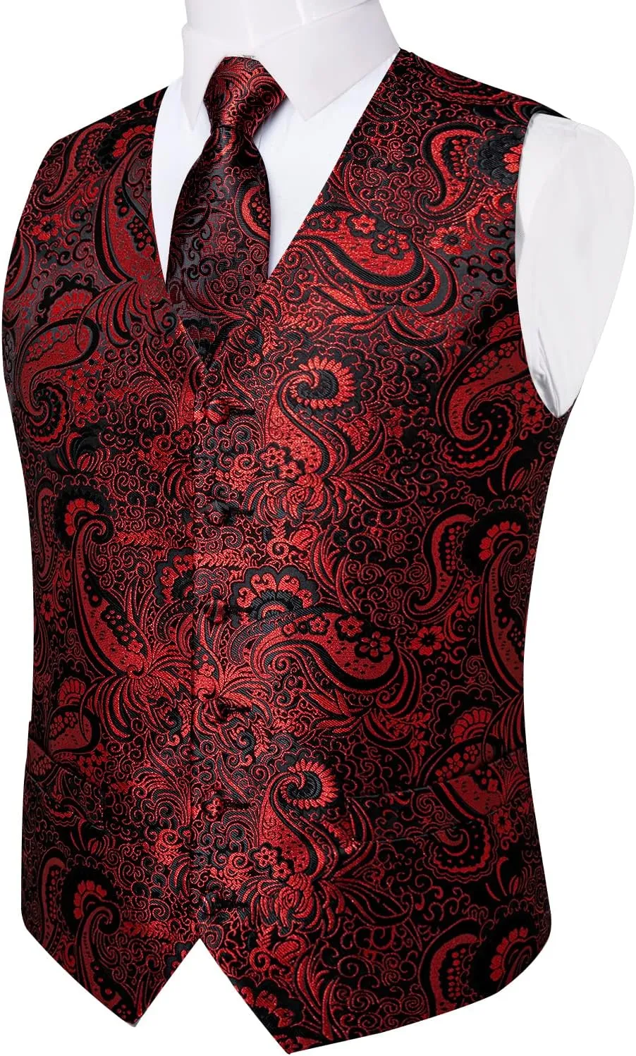 DiBanGu Mens Vest and Tie Set Formal Paisley Waistcoat and Necktie Pocket Square Cufflinks Silk Suit Vest for Tuxedo Wedding