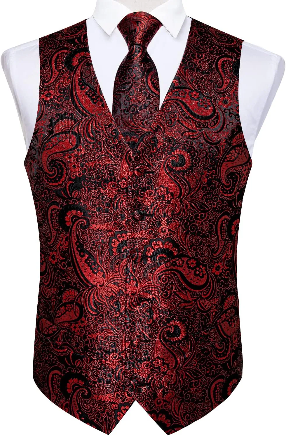 DiBanGu Mens Vest and Tie Set Formal Paisley Waistcoat and Necktie Pocket Square Cufflinks Silk Suit Vest for Tuxedo Wedding