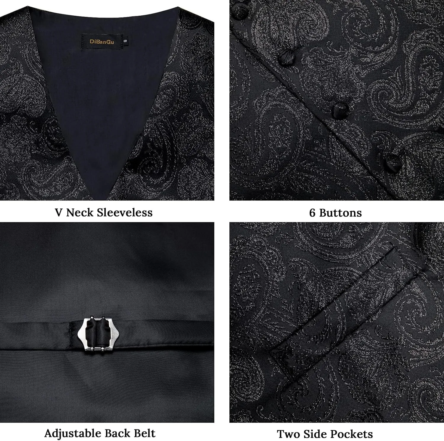 DiBanGu Mens Vest and Tie Set Formal Paisley Waistcoat and Necktie Pocket Square Cufflinks Silk Suit Vest for Tuxedo Wedding