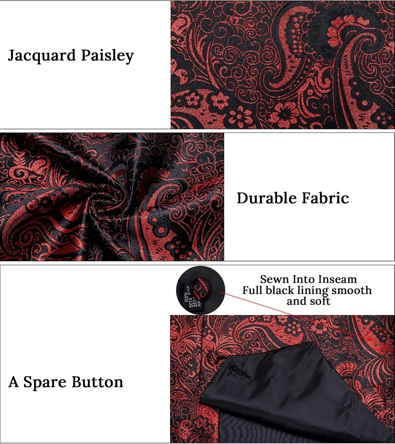 DiBanGu Mens Vest and Tie Set Formal Paisley Waistcoat and Necktie Pocket Square Cufflinks Silk Suit Vest for Tuxedo Wedding