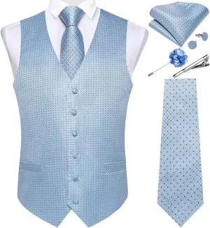 DiBanGu Mens Vest and Tie Set Formal Paisley Waistcoat and Necktie Pocket Square Cufflinks Silk Suit Vest for Tuxedo Wedding